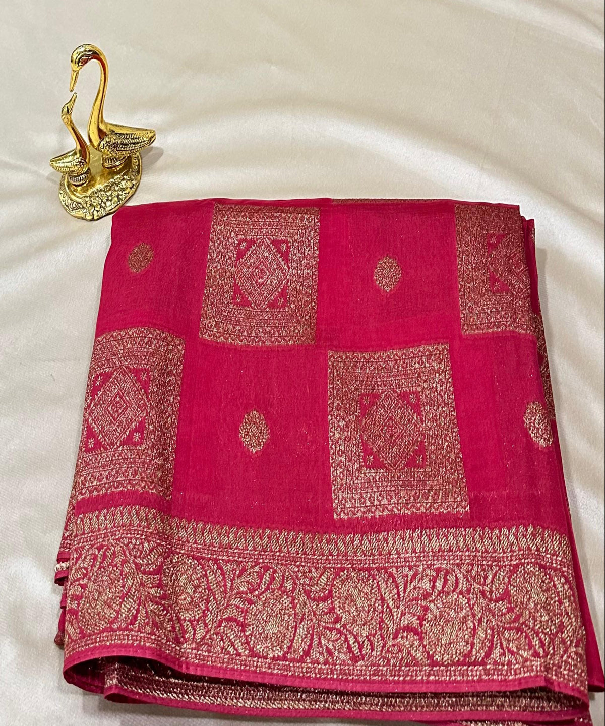Matka Tussar silk Rani Pink Shade with Gold Zari Border | Glow & Glitter Boutique