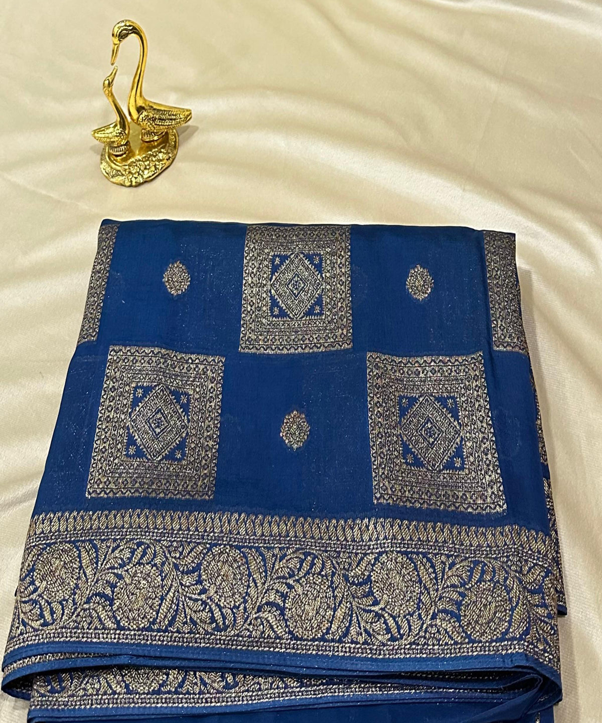 Matka Tussar silk Royal Blue with Gold Zari Border | Glow & Glitter Boutique