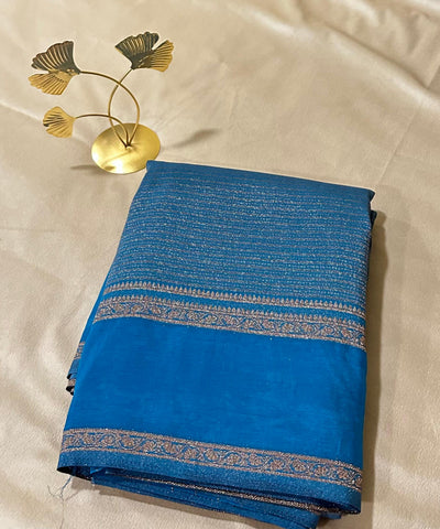 Banaras silk saree Cobalt Blue Shade With Gold  Zari Border | Glow & Glitter Boutique