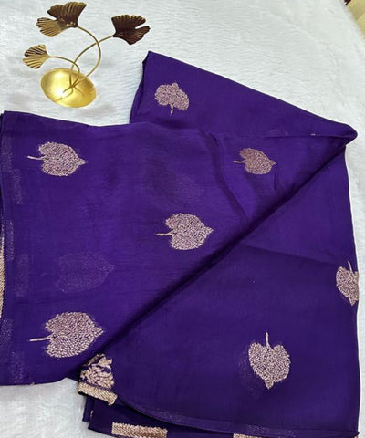 Tussar Silk Saree Dark Purple Shade with Border Less | Glow & Glitter Boutique