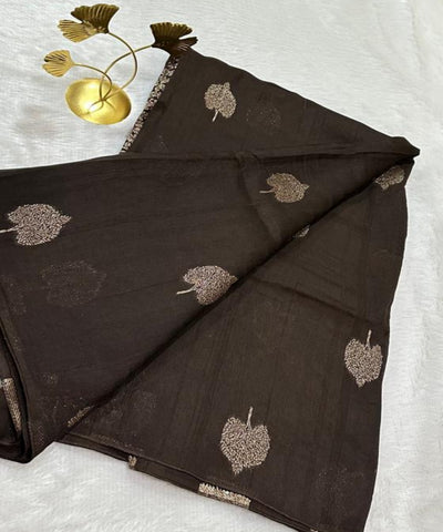 Tussar Silk Saree Coco Brown Shade with Border Less | Glow & Glitter Boutique