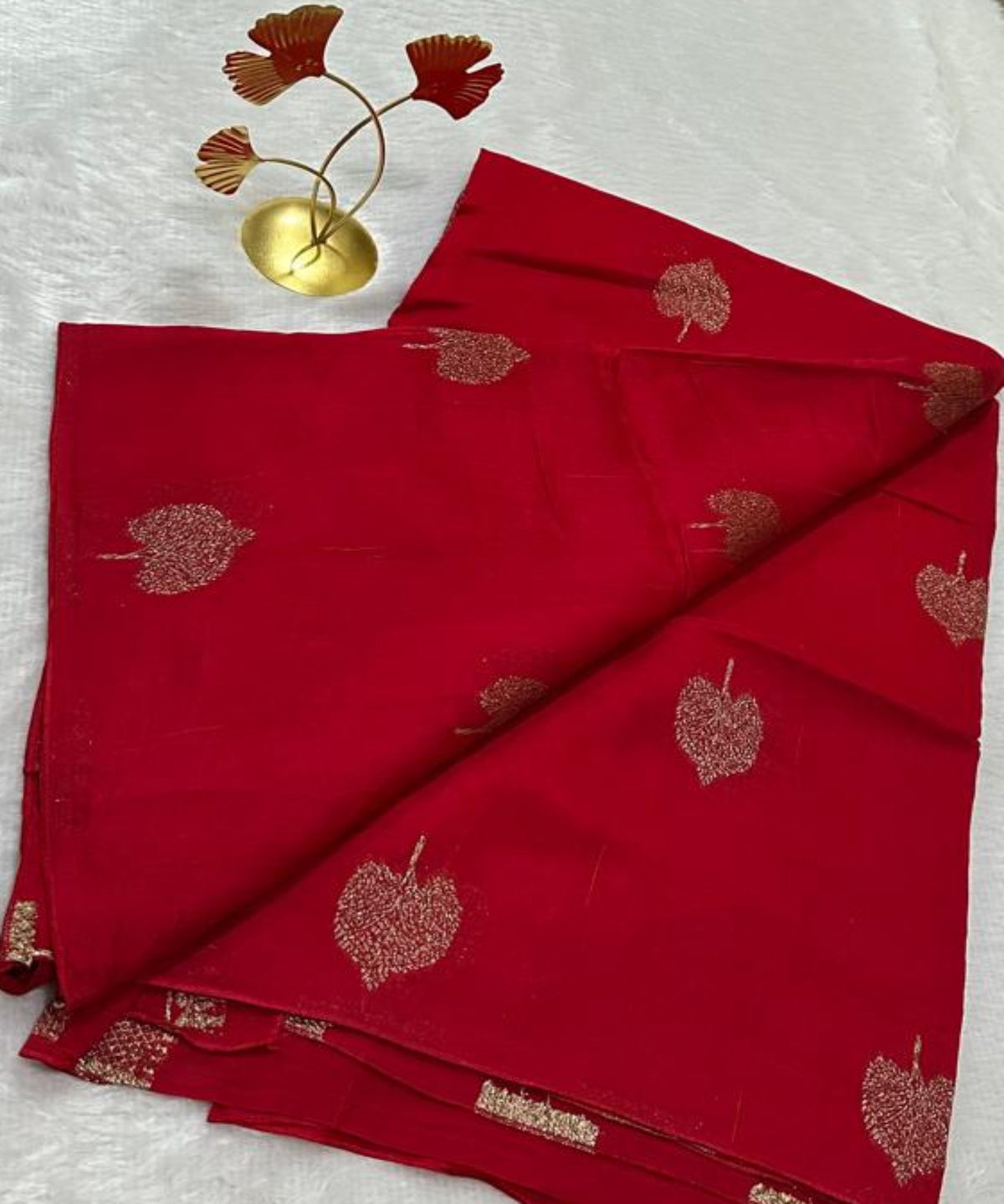 Tussar Silk Saree Cherry Red Shade with Border Less | Glow & Glitter Boutique