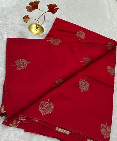 Tussar Silk Saree Cherry Red Shade with Border Less | Glow & Glitter Boutique