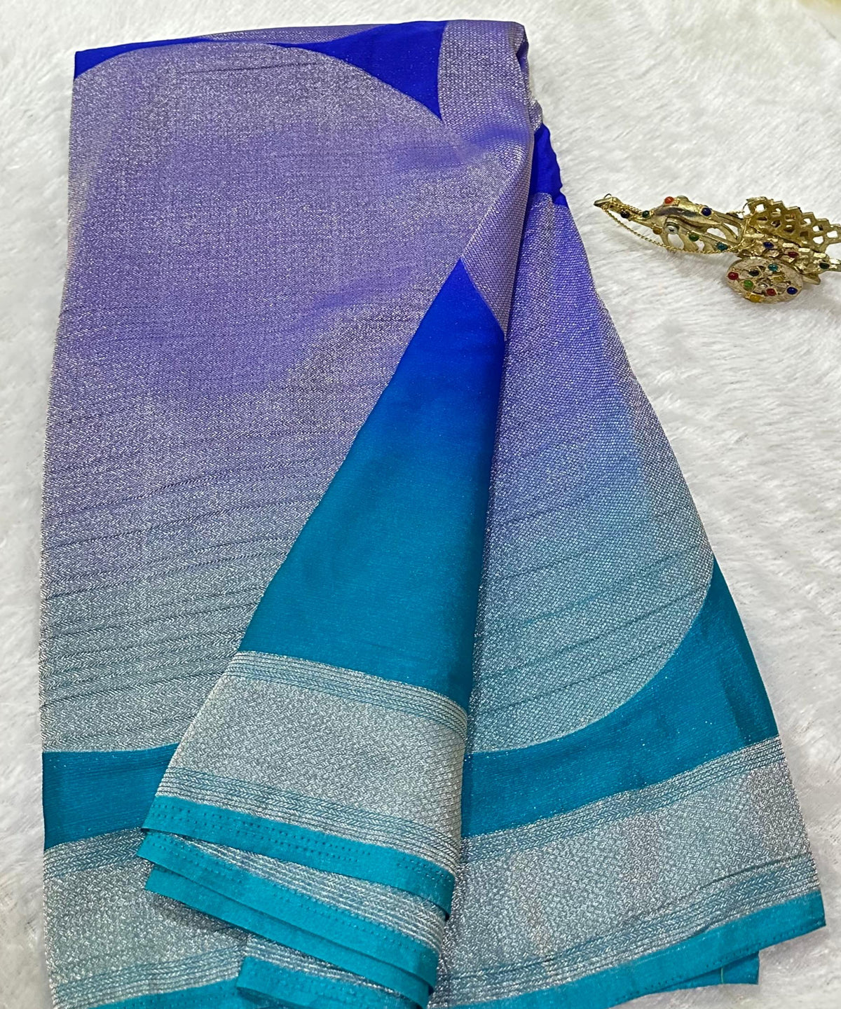 Banaras georgette silk saree Aqua Blue Shade | Glow & Glitter Boutique