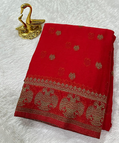 Banaras Georgette silk with blouse Blood Red Shade | Glow & Glitter boutique