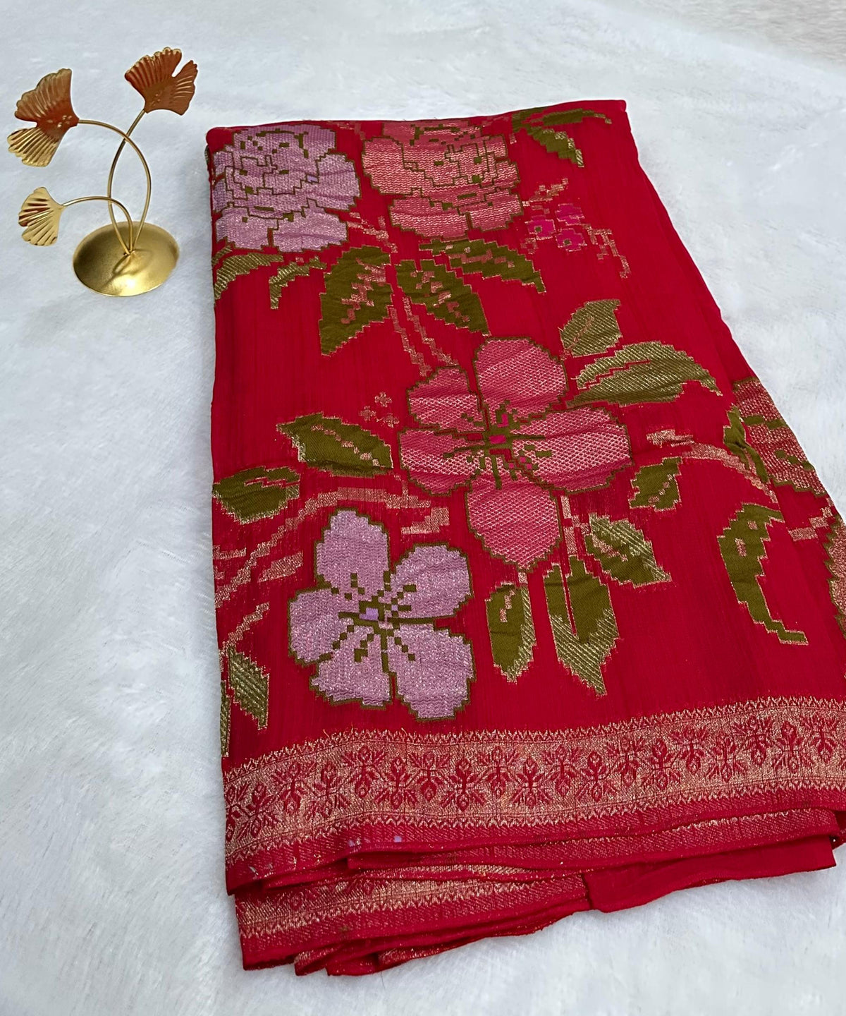 Matka Tussar Silk Saree Blood Red Shade | Glow & Glitter Boutique