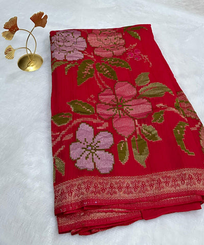 Matka Tussar Silk Saree Blood Red Shade | Glow & Glitter Boutique