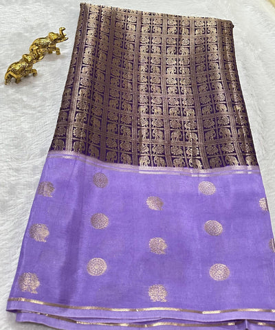 Vintage style viscose silk saree Lavender Purple Shade With Bentex Border | Glow & Glitter Boutique