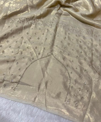 Designer satin silk Light Antique Gold Embroidery  | Glow & Glitter Boutique