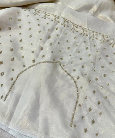 Designer satin silk Ivory White with Gold Embroidery | Glow & Glitter Boutique