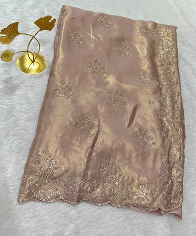 Designer satin silk Blush Pink with Gold Embroidery | Glow & Glitter Boutique