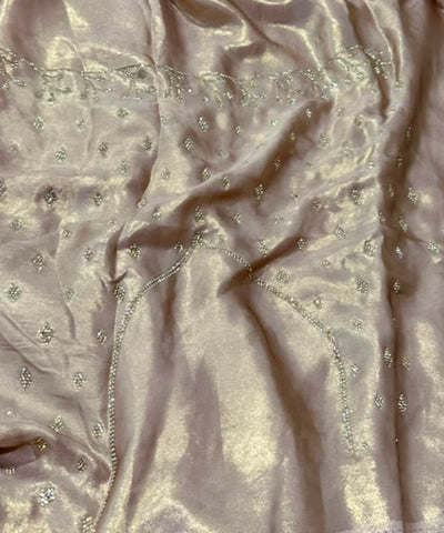 Designer satin silk Blush Pink with Gold Embroidery | Glow & Glitter Boutique