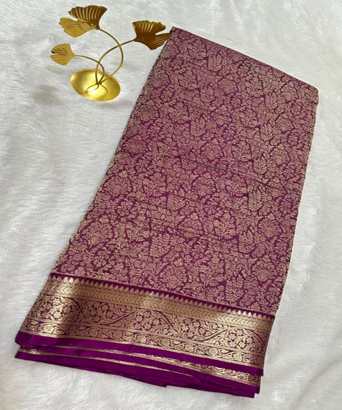 Premium Brocade crepe silk saree Deep Beetroot Shade With Gold Zari Border | Glow & Glitter Boutique