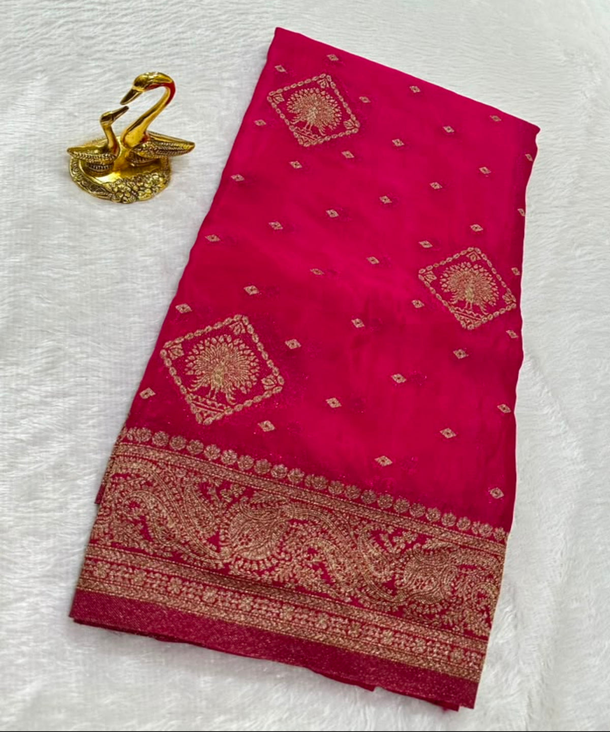 Premium Banaras silk saree Fuchsia Pink with Antique Gold Zari | Glow & Glitter Boutique