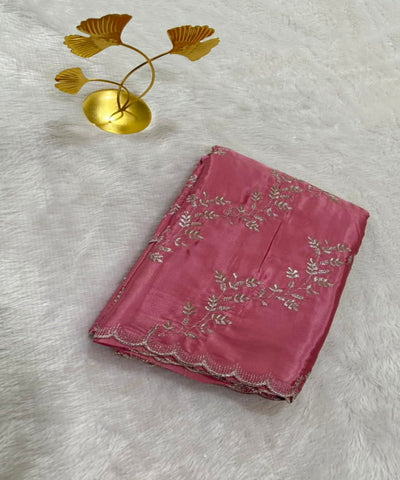 Designer silk saree Pastle Onion Shade with silver floral embroidery | Glow & Glitter Boutique