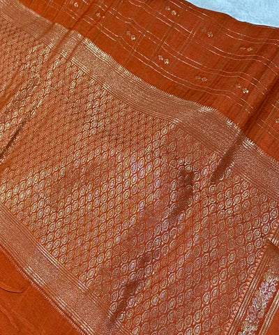 Viscose silk saree Rust Orange With Gold Bentax Border | Glow & Glitter Boutique