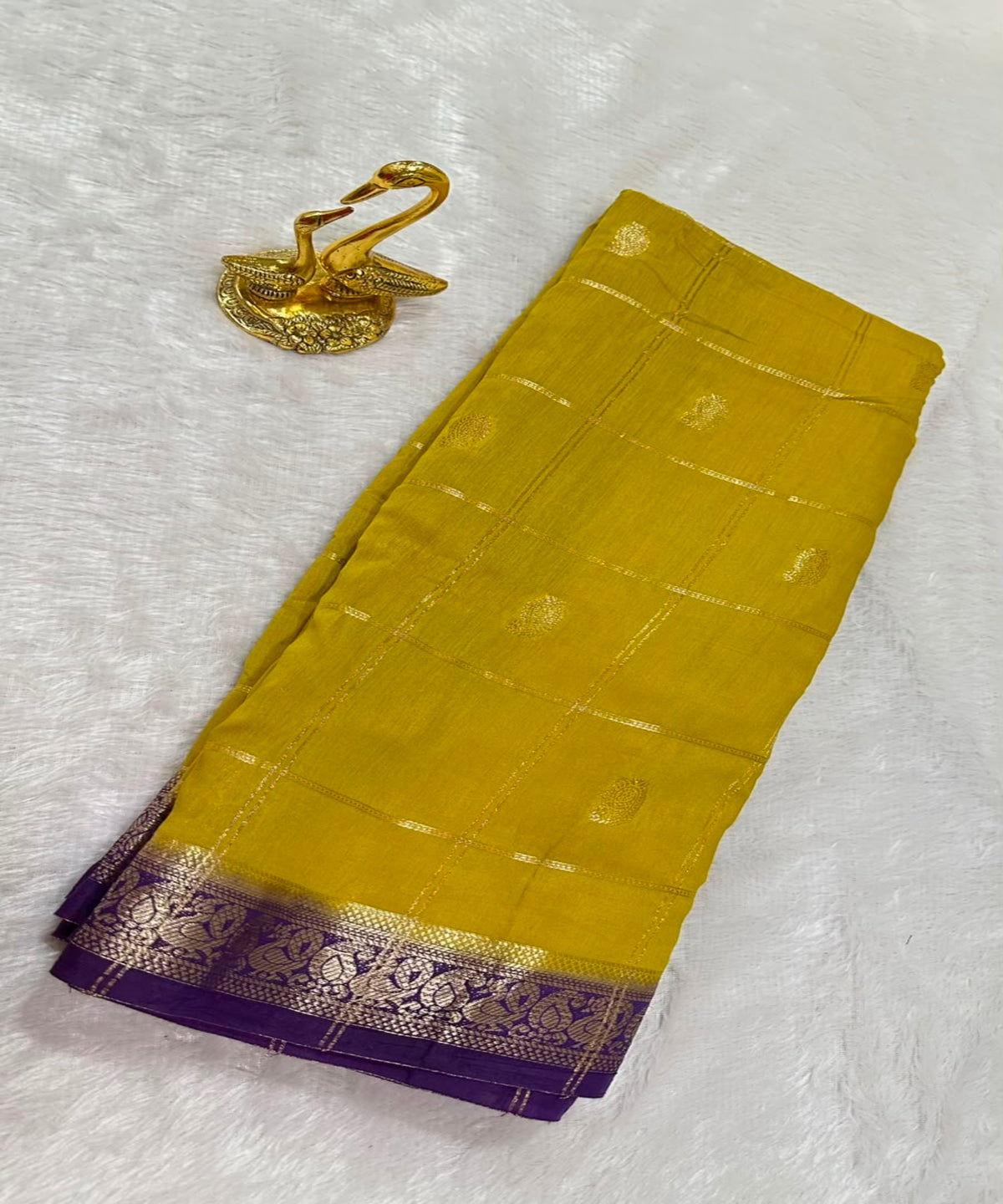Assam silk saree Mustard Yellow With Purple Thin Border | Glow & Glitter Boutiuqe