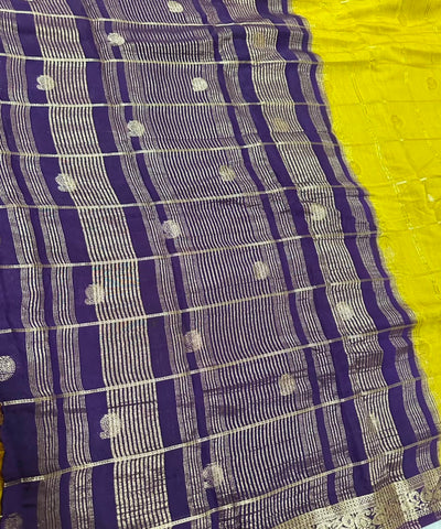 Assam silk saree Mustard Yellow With Purple Thin Border | Glow & Glitter Boutiuqe