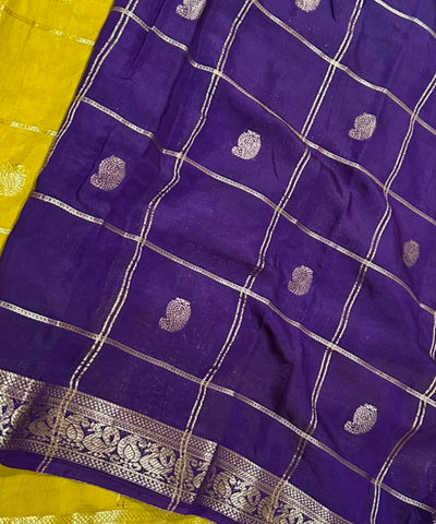Assam silk saree Mustard Yellow With Purple Thin Border | Glow & Glitter Boutiuqe