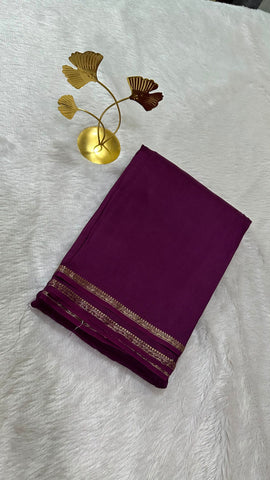 Viscose silk saree Wine with Pencil Size Gold Zari Border  | Glow & Glitter Boutique