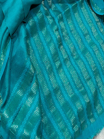 Viscose silk saree Sky Blue with Pencil Size Gold Zari Border  | Glow & Glitter Boutique