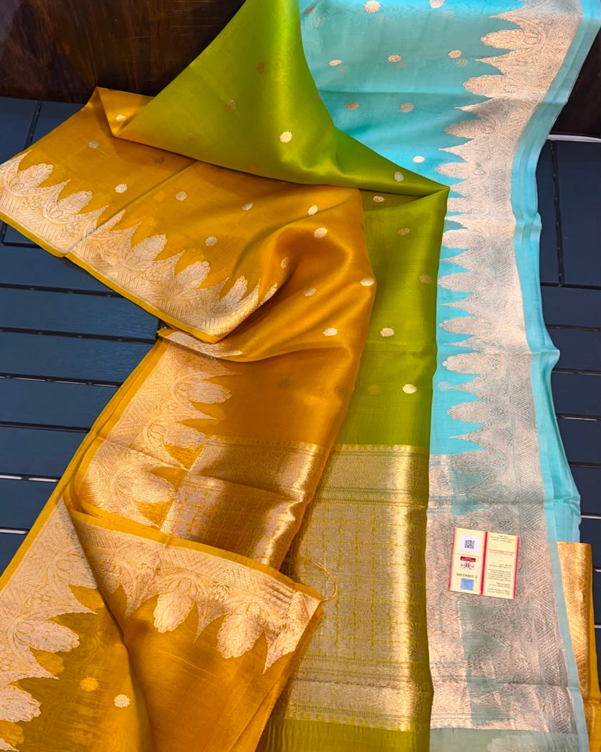 PURE HANDLOOM KORA SILK SAREES Yellow, Lime Green & Aqua Blue | Glitter & Glitter Boutique