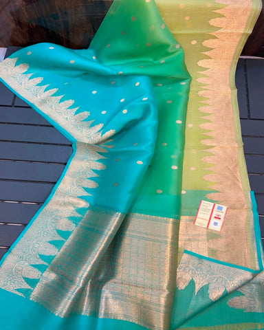 PURE HANDLOOM KORA SILK SAREES Aqua Blue & Sea Green | Glitter & Glitter Boutique