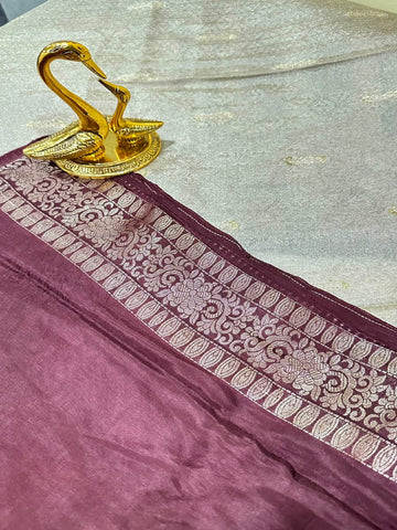 Ivory Royale Brown Border Crepe Saree | Glow & Glitter Boutique