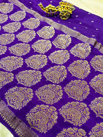 Banaras Crepe silk saree Purple | Glow & Glitter Boutiqu