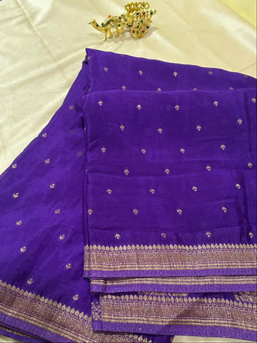 Banaras Crepe silk saree Purple | Glow & Glitter Boutiqu