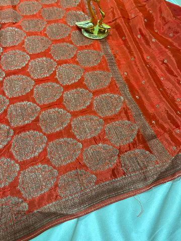 Banaras Crepe silk saree Orange color | Glow & Glitter Boutique
