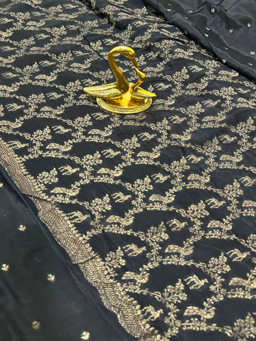 Banaras Crepe silk saree black color | Glow & Glitter Boutique
