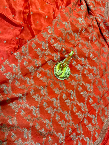 Banaras Crepe silk saree Orange color | Glow & Glitter Boutique