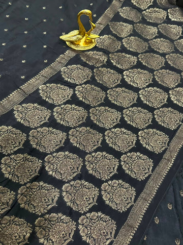 Banaras Crepe silk saree black color | Glow & Glitter Boutique