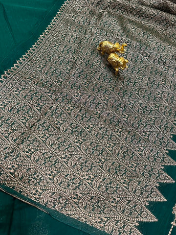 Matka tussar silk saree Green Color | Glow & Glitter Boutique