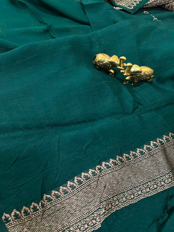 Matka tussar silk saree Green Color | Glow & Glitter Boutique