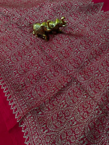 Matka tussar silk saree Cherry Red Shade | Glow & Glitter Boutique