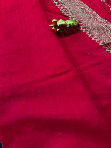 Matka tussar silk saree Cherry Red Shade | Glow & Glitter Boutique