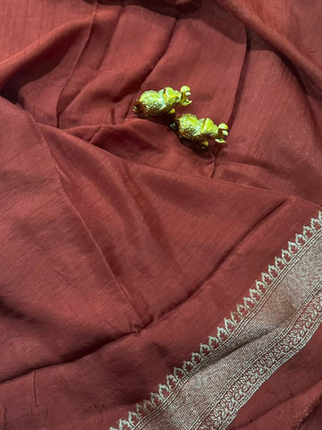 Matka tussar silk saree Brown Shade | Glow & Glitter Boutique