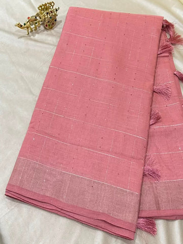 Linen Silk saree with designer blouse Lavender mix Pink Color Shade | Glow & Glitter Boutique