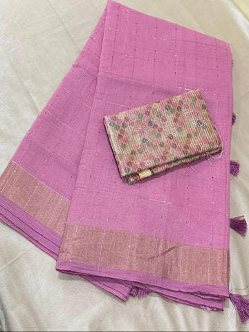 Linen Silk saree with designer blouse Onion pink Color | Glow & Glitter Boutiqe