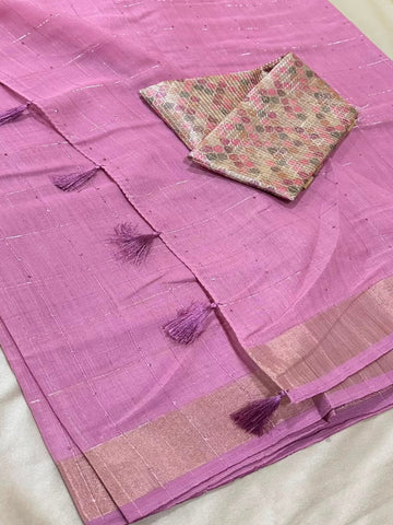 Linen Silk saree with designer blouse Onion pink Color | Glow & Glitter Boutiqe