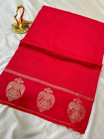 Vintage Style Viscose silk saree with blouse Red Color | Glow & Glitter Boutique