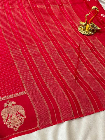 Vintage Style Viscose silk saree with blouse Red Color | Glow & Glitter Boutique
