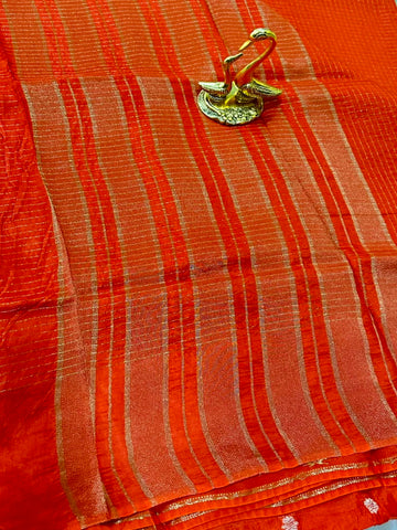 Vintage Style Viscose silk saree with blouse Orange Color | Glow & Glitter Boutique
