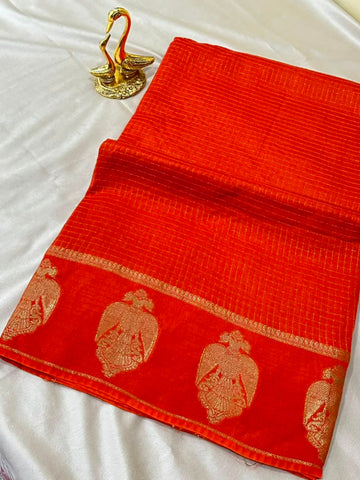 Vintage Style Viscose silk saree with blouse Orange Color | Glow & Glitter Boutique