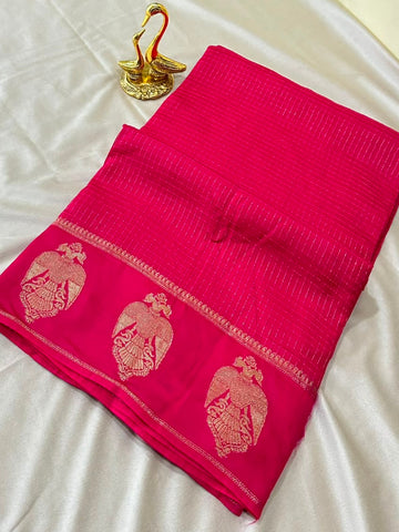 Vintage style viscose silk saree Rani Pink Shade | Glow & Glitter Boutique