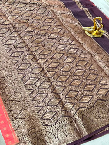 Premium Banaras georgette silk onion peal shade | Glow & Glitter Boutique