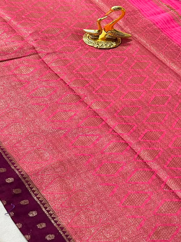 Premium Banaras georgette silk wine brown shade | Glow & Glitter Boutique