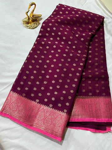 Premium Banaras georgette silk wine brown shade | Glow & Glitter Boutique